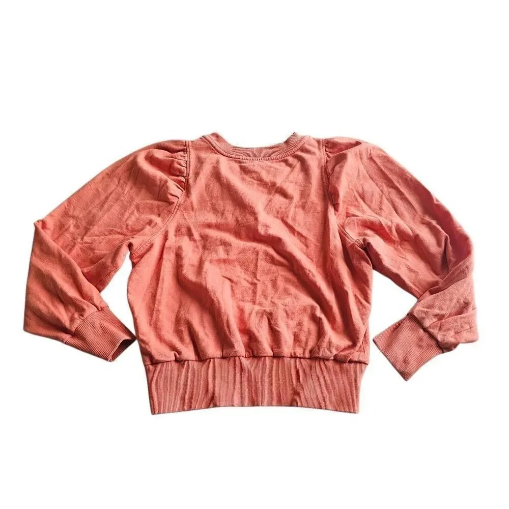 Anthropologie daily practice Sz S orange puff sweatshirt 3D floral
